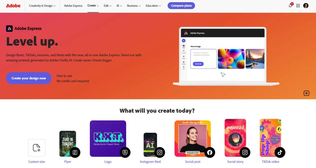 Adobe Express enables users to create graphics, videos, and stories
