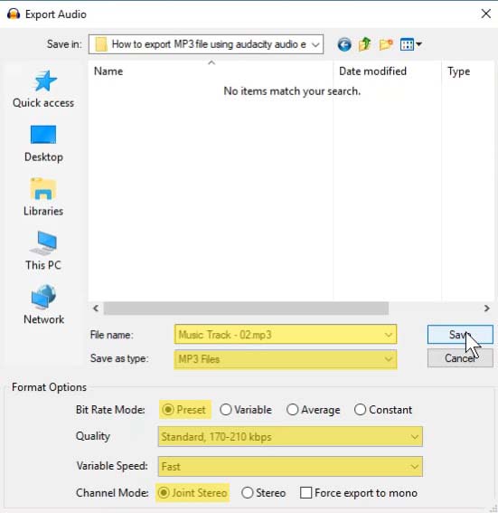 audacity export mp3 settings