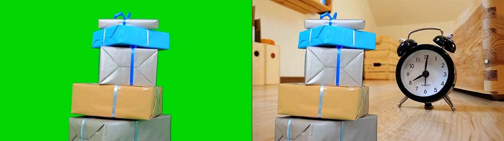 before and after green screen removal