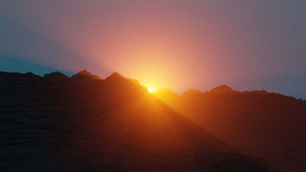 Blender example landscape render with sunlight