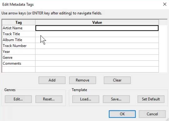enter mp3 file meta data