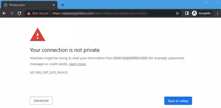 Example Google Chrome Warning Message