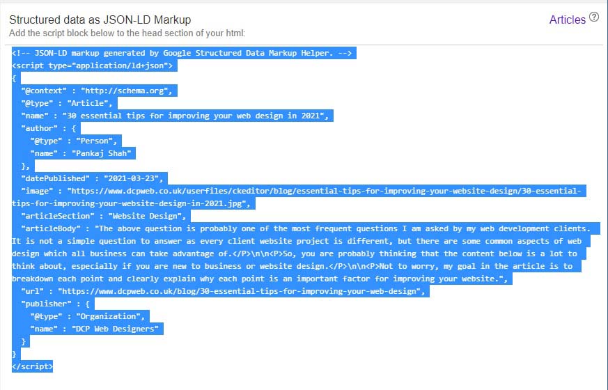 Google structured data markup JSON-LD format