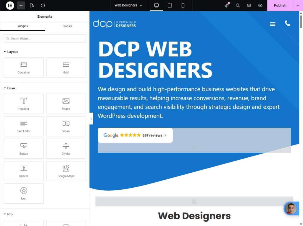 Hide or show the Elementor interface