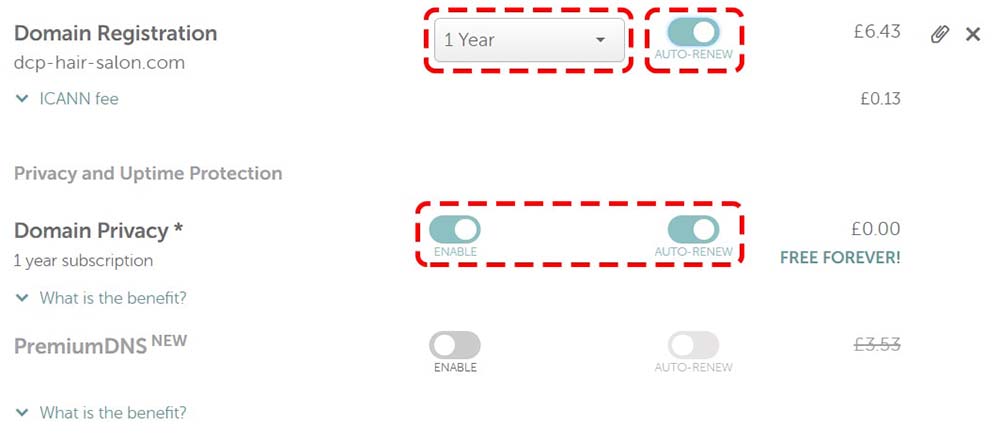 Namecheap auto renew and domain privacy options