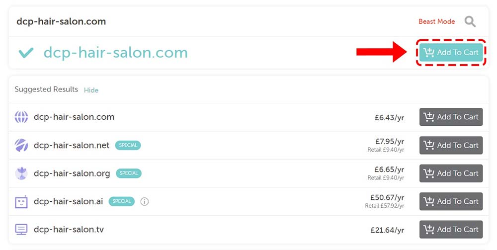 Namecheap domain registration add to cart