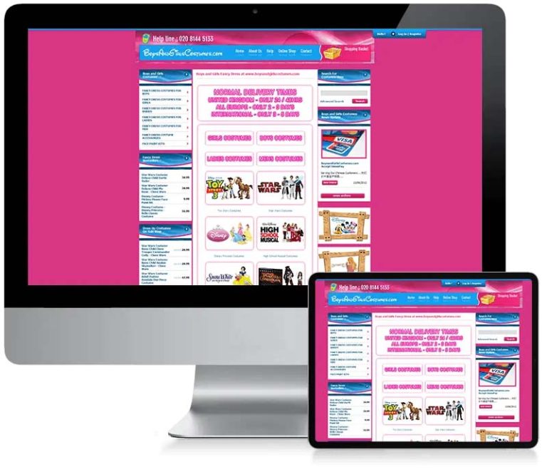 Boys and Girls Costumes - Ecommerce Website Design