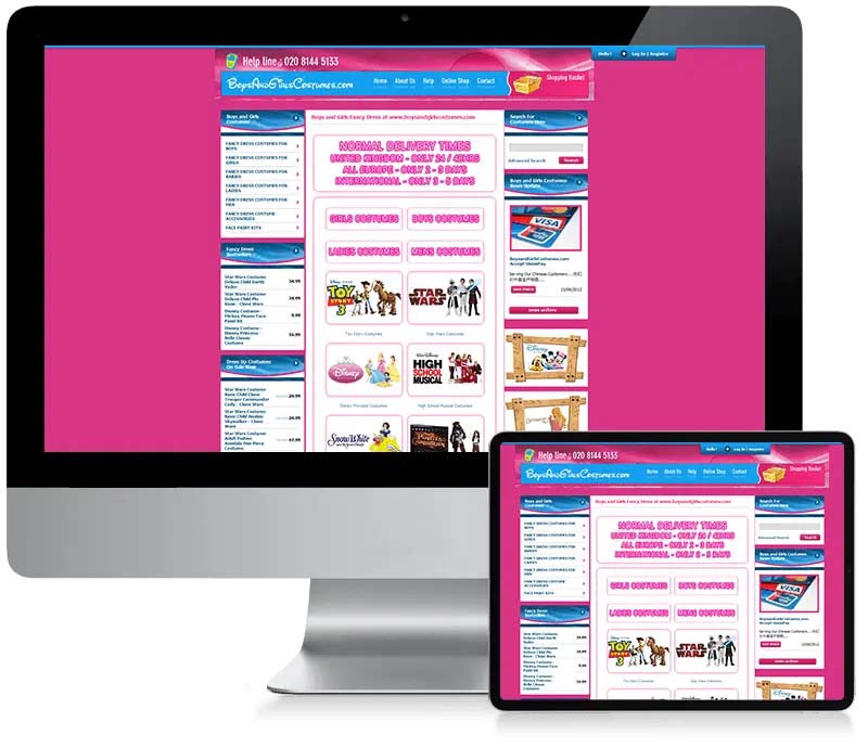Boys and Girls Costumes - Ecommerce Website Design