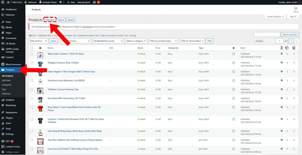 select add new button to add a new product to WooCommerce