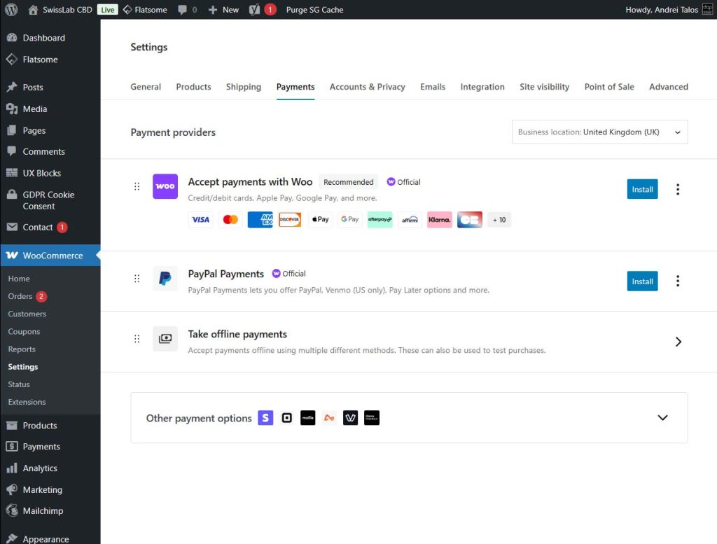 Setup payment gateways
