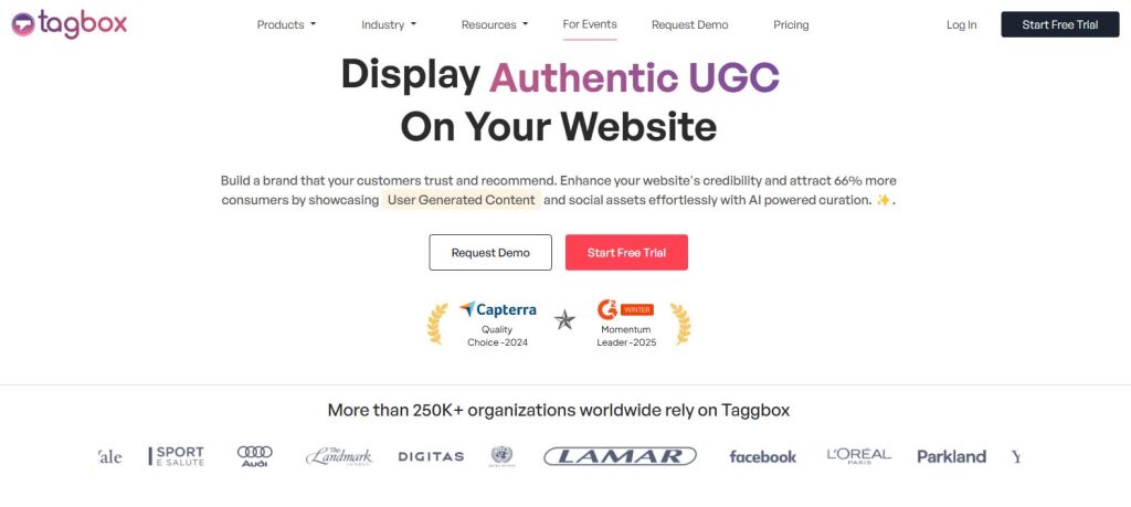 Taggbox is a UGC platform that helps brands gather, moderate, and display content from various social media platforms