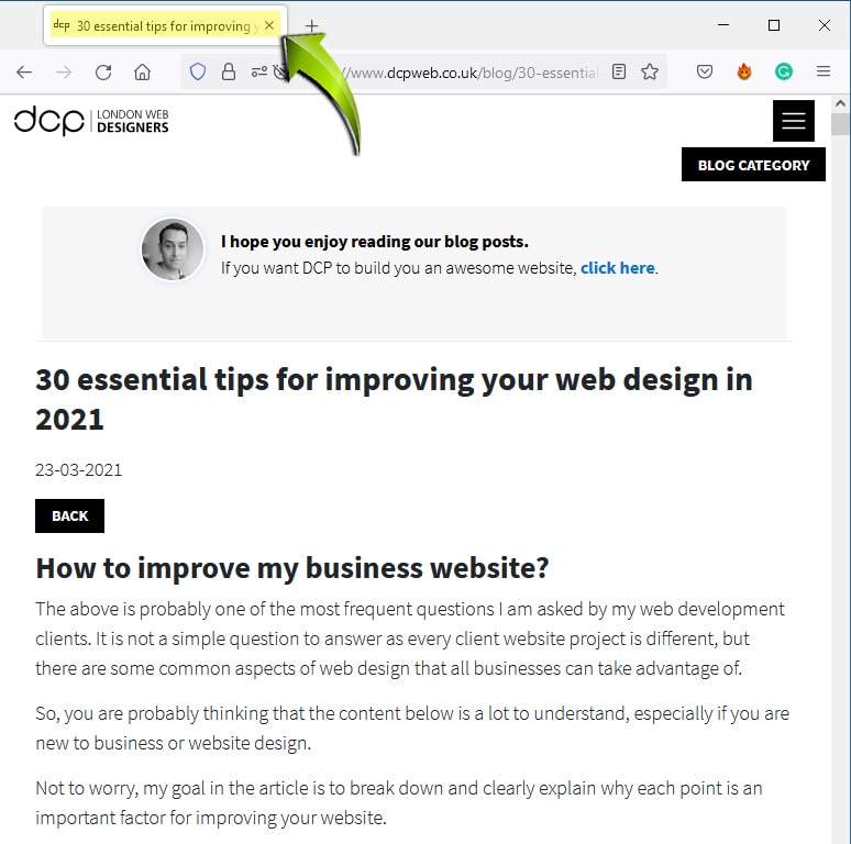 HTML Title Web Browser Tab