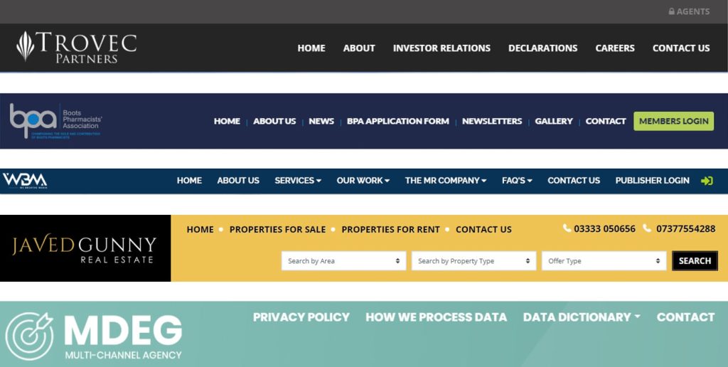 Examples of website top navigation